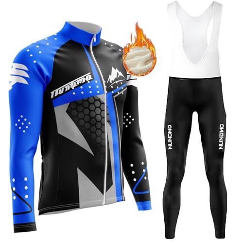 Radtrikot Set Herren Langarm Fahrradbekleidung Fleece Radtrikot Herren LangarmAnzüge Radtrikot Set Radfahren Kleidung Thermo Vlies MTB Langärmliges Fahrradtrikot (Type-3,S) von NUNOMO