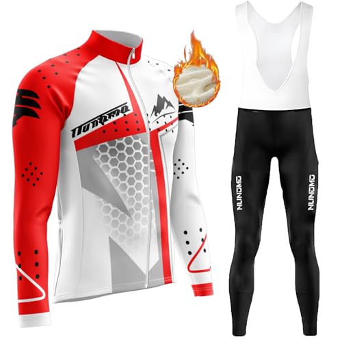 Radtrikot Set Herren Langarm Fahrradbekleidung Fleece Radtrikot Herren LangarmAnzüge Radtrikot Set Radfahren Kleidung Thermo Vlies MTB Langärmliges Fahrradtrikot (Type-5,M) von NUNOMO