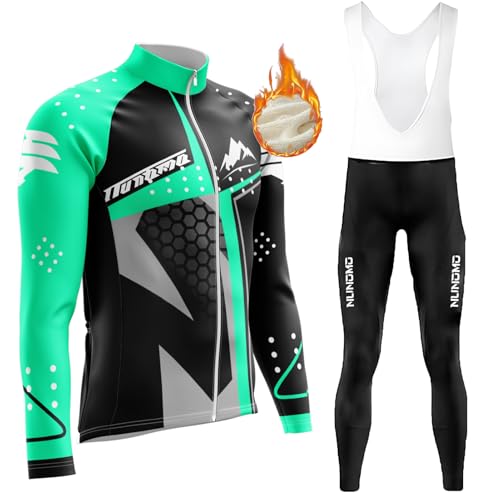 Radtrikot Set Herren Langarm Fahrradbekleidung Fleece Radtrikot Herren LangarmAnzüge Radtrikot Set Radfahren Kleidung Thermo Vlies MTB Langärmliges Fahrradtrikot (type-10,5XL) von NUNOMO