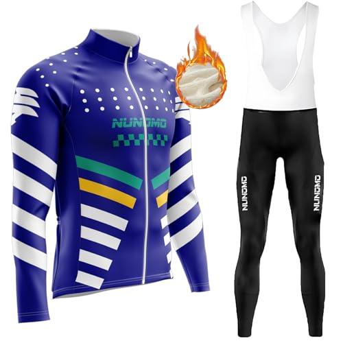 Radtrikot Set Herren Langarm Fahrradbekleidung Fleece Radtrikot Herren LangarmAnzüge Radtrikot Set Radfahren Kleidung Thermo Vlies MTB Langärmliges Fahrradtrikot Hose (Type-8,3XL) von NUNOMO