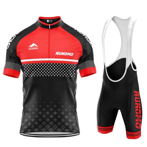 Radtrikot Set für Herren, Atmungsaktives Sommer Kurzarm atmungsaktives MTB Radtrikot Trägerhose Kits Herren mit 9D Gel Sitzpolster Schnelltrocknend, Atmungsaktiv Elastische (Type-3,M) von NUNOMO