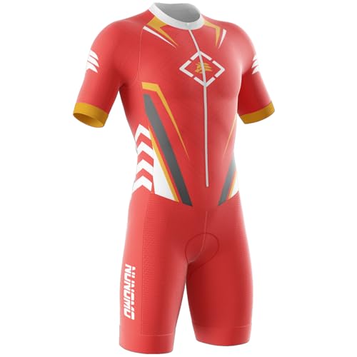 Triathlon Anzug Herren Herren Radsportanzug gepolstert einteilig Trisuit Bike Top Short Trisuit Einteiler für Wettkampf - 3Taschen Cycle, Swim,Fahrradanzug (TYPE-3,S) von NUNOMO