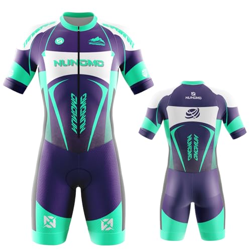 Triathlon Anzug Herren Herren Radsportanzug gepolstert einteilig Trisuit BikeTriathlon Einteiler Kurz - 3Taschen für Wettkampf Run, Cycle, Swim,Strumpfhosen Frühling und Sommer (TYPE-4,XL) von NUNOMO