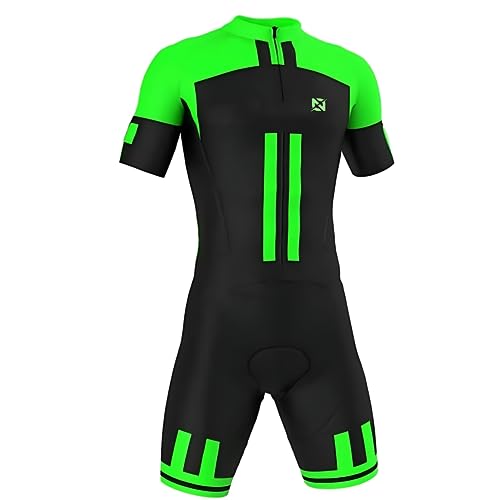 NUNOMO Triathlon Anzug Herren Radsportanzug gepolstert einteilig Trisuit Bike Top Short Einteiler Schnell trocknend und atmungsaktiv für Wettkampf Run, Cycle, Swim (TYP-1,5XL) von NUNOMO