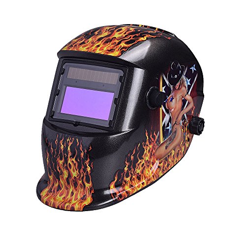 nuzamas solarbetrieben Schweißschutzschild Maske Schweißen Face Schutz für Arc Tig Mig Schleifen Plasma Schneiden mit verstellbarem Shade-Reihe DIN4/9–13 UV/IV Schutz DIN16 von NUZAMAS