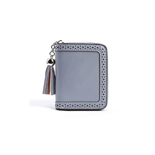 NVNVNMM Damen Geldbörsen Leder Brieftasche Frauen Quaste Brieftasche Für Kreditkarten Reißverschluss Kartenhalter Hohl Bequeme Mini Kurzwalls(Blue) von NVNVNMM