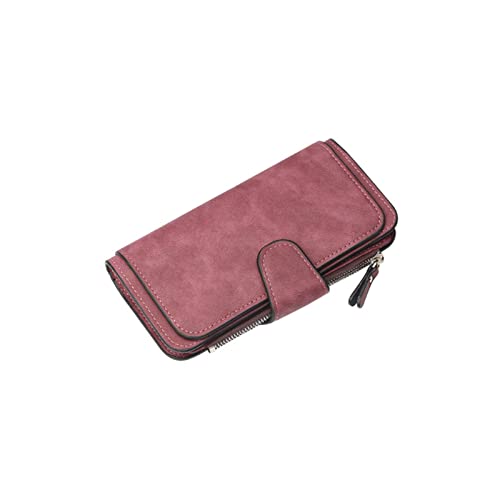 NVNVNMM Damen Geldbörsen Leder Brieftaschen für Frauen mattiert Zweifarbige Gewebe Lange Brieftasche Lässige Schnalle Münze Geldbörse Multi-Card-Position Kupplung(Red 1) von NVNVNMM