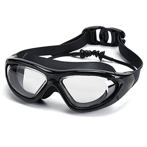 NVNVNMM Schwimmbrille Large Frame Swimming Goggles With Earplug Transparent Glasses Silicone Waterproof Men swim eyewear adult(Black) von NVNVNMM