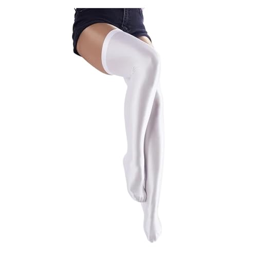 NVYRFS Glänzende, sexy Strümpfe, oberschenkelhoch, Overknee-Socken for Damen, extra Lange oberschenkelhohe Strümpfe(White,L(Full Length 76cm)) von NVYRFS