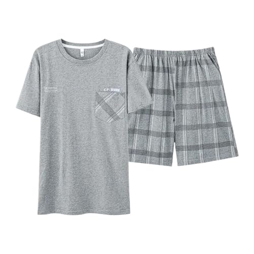 NVYRFS L-4XL Herren Baumwolle Nachtwäsche Sommer Shorts Mode Kurzarm Homewear for Mann Casual Männlichen Pyjamas 2 Stück Set Pijama(N,L) von NVYRFS