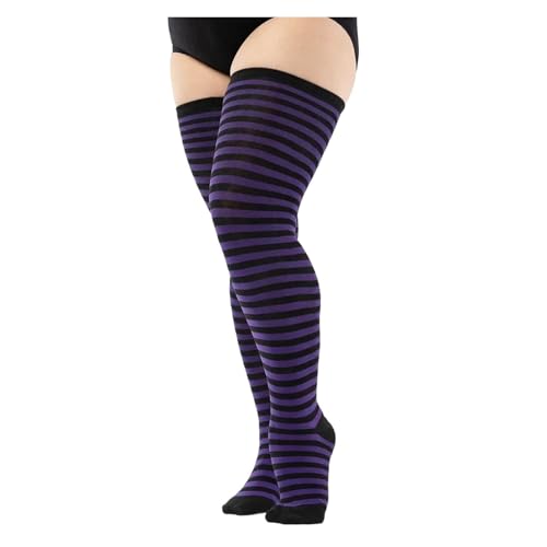 NVYRFS Oberschenkelhohe Socken for Damen, Übergröße, Strümpfe, übergroße Kniestrümpfe, große Lange Socken(Black-Purple) von NVYRFS