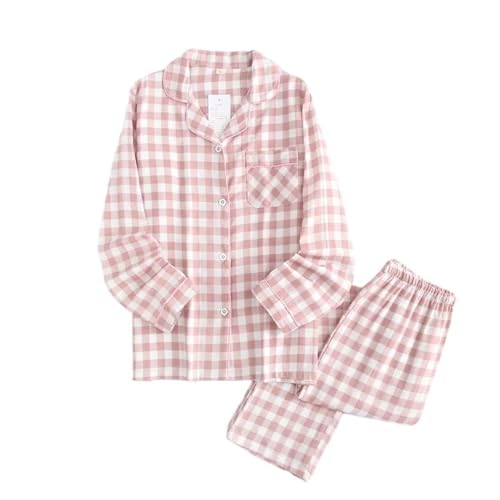 Plaid Cotton Plaid Design Frühlings- und Herbsthosen-Schlafanzuganzug Langarmhose Plaid Printed Home Wear Cotton Couples Pyjamas(Pink,M(Women Set)) von NVYRFS