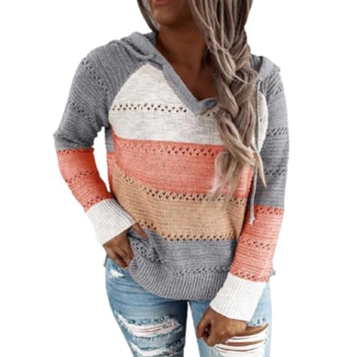 NWBZBH Damen-Kapuzenpullover mit Farbblockmuster und Streifen für den Herbst, Trendige Sweatshirts (X-Large,Orange) von NWBZBH