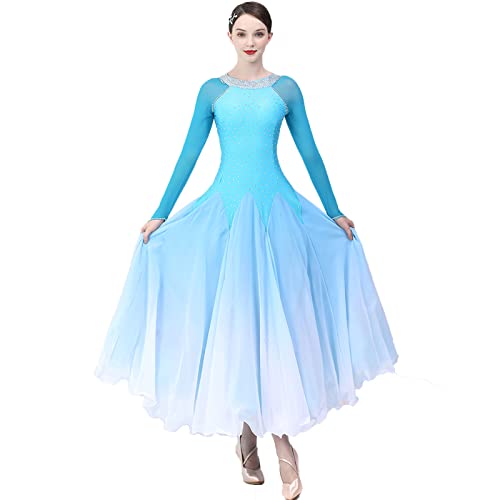 NWBZBH Moderne Tanzkleidung für Damen, Farbverlauf, Ballsaal, Tanz, Wettkampfkleid, Walzer, Performance-Kostüm, Flamenco-Tanz-Outfit, Blau, Größe L von NWBZBH