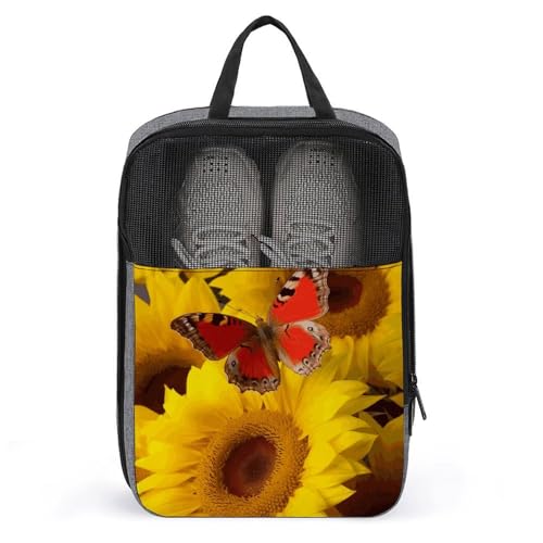 Schuhbeutel für Reisen, gelbe Sonnenblumen mit rotem Schmetterling, Schuhbeutel mit Reißverschluss, atmungsaktiv, Golf-Schuhtasche für Männer und Frauen, Outdoor-Schuhaufbewahrung, Organizer für von NWGHM