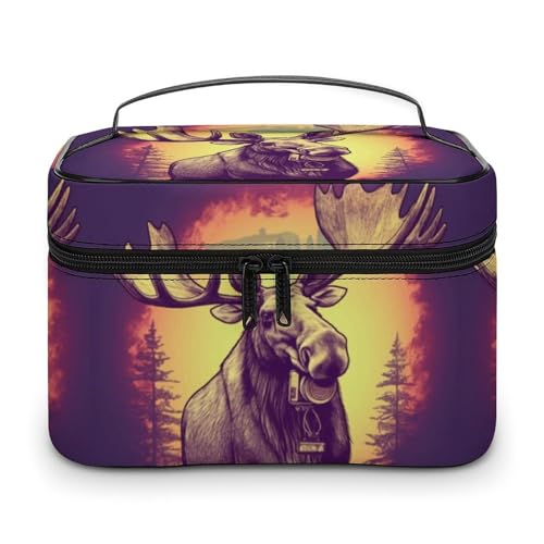 NWTRJ Cool Moose Reise-Make-up-Tasche, tragbar, wasserdicht, Kosmetiktasche, PU-Leder, Make-up-Pinselhalter, Kulturbeutel für Damen, Stil, 25 x 18 x 15 cm, Stil:, 25x18x15cm von NWTRJ