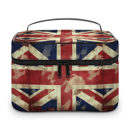 NWTRJ Make-up-Tasche mit britischer Flagge, Vintage-Stil, tragbar, wasserdicht, PU-Leder, Make-up-Pinselhalter, Kulturbeutel für Damen, Stil, 25 x 18 x 15 cm, Stil:, 25x18x15cm von NWTRJ