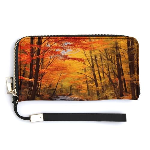 NWTRK Fall Foliage Ledergeldbörse, mit Reißverschluss, Clutch, für Damen, Kreditkartenhalter, Clutch, Geldbörse für Damen, Stil, 20 x 10,5 cm, Stil:, 20.0*10.5cm von NWTRK