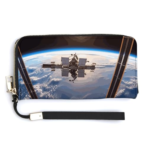 NWTRK International Space Station Geldbörse aus Leder, mit Reißverschluss, Kreditkartenhalter, Clutch, Geldbörse für Damen, Stil, 20 x 10,5 cm, Stil:, 20.0*10.5cm von NWTRK