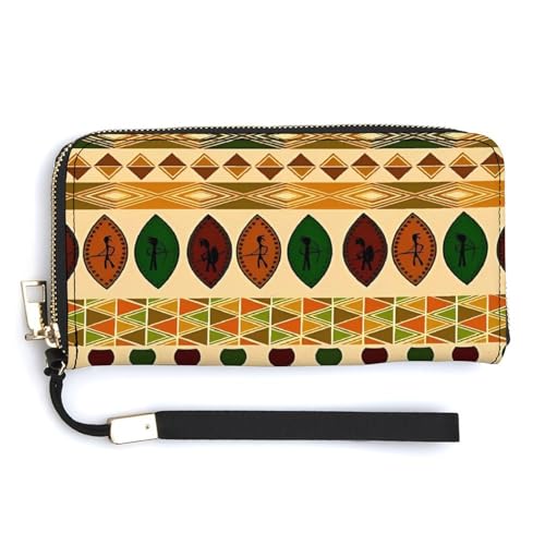 NWTRK Ledergeldbörsen im Bohemia-Stil, traditionelles afrikanisches Muster, mit Reißverschluss, Clutch, für Damen, 20 x 10,5 cm, Stil:, 20.0*10.5cm von NWTRK