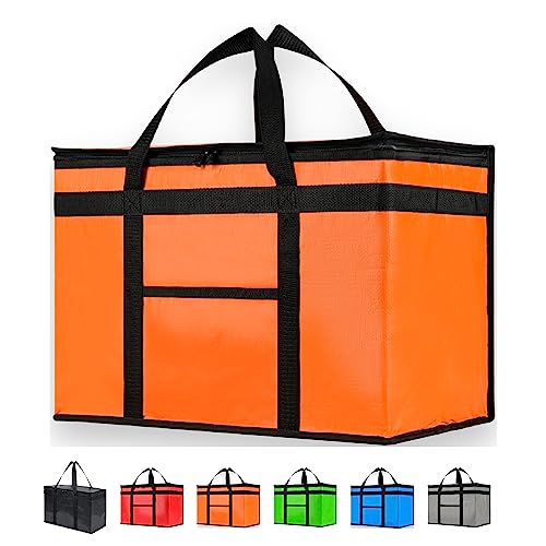 NZ home Pro Durable XXL isolierte Kühltasche und Speisenwärmer für Lebensmittellieferung und Lebensmitteleinkauf mit Reißverschluss, Orange, kommerzielle Qualität (1 Packung) von NZ home