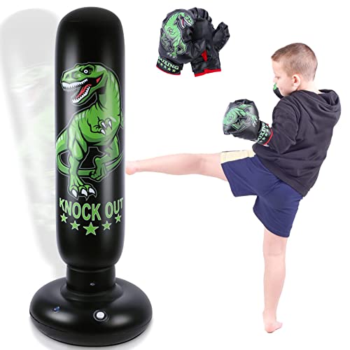 Dinosaurier Boxsack Kinder - 160 cm freistehender Boxsack Stehend mit Boxhandschuhen - Wildes Dinosaurier Sportspielzeug Tumbler Sandsack für Training Karate Taekwondo MMA Dinosaurier Boxsack Kinder - 160 cm freistehender Boxsack Stehend mit Boxhandschuhen - Wildes Dinosaurier Sportspielzeug Tumbler Sandsack für Training Karate Taekwondo MMA von NZQXJXZ