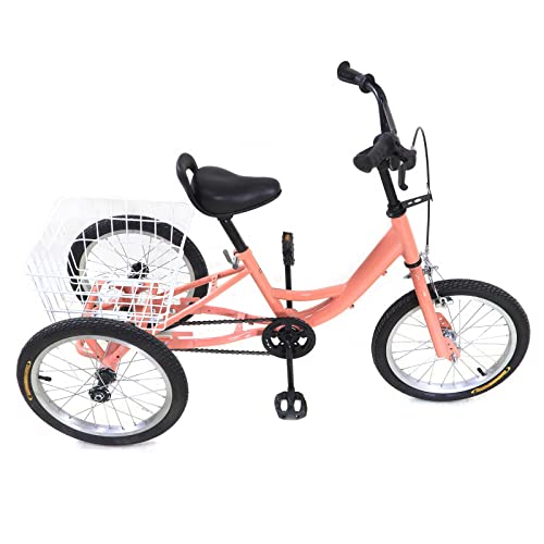 NadineDutol 14/16 Zoll Dreirad für Kinder,Fahrrad Single-Speed 3 Räder Fahrrad Lasten-Dreirad Parade-Dreirad mit Einkaufskorb für Kinder (16 Zoll Orange) von NadineDutol