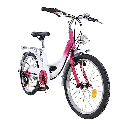 NadineDutol Neue 20 Zoll 6 Geschwindigkeit Kinder Fahrrad Stadt Fahrrad rosa hohe Qualität mit Lichtern geeignet für Männer und Frauen. von NadineDutol