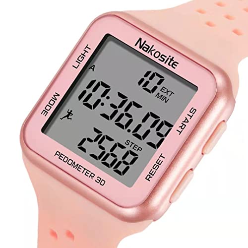 NAKOSITE FIT2433P Bester Schrittzähler mit Stoppuhr Fitness Tracker Armband Uhr Smartwatch ohne App und Smart Handy Aber Einfacher Pedometer Watch für Damen Herren Kinder Jungen Mädchen Frauen. Rosa von Nakosite