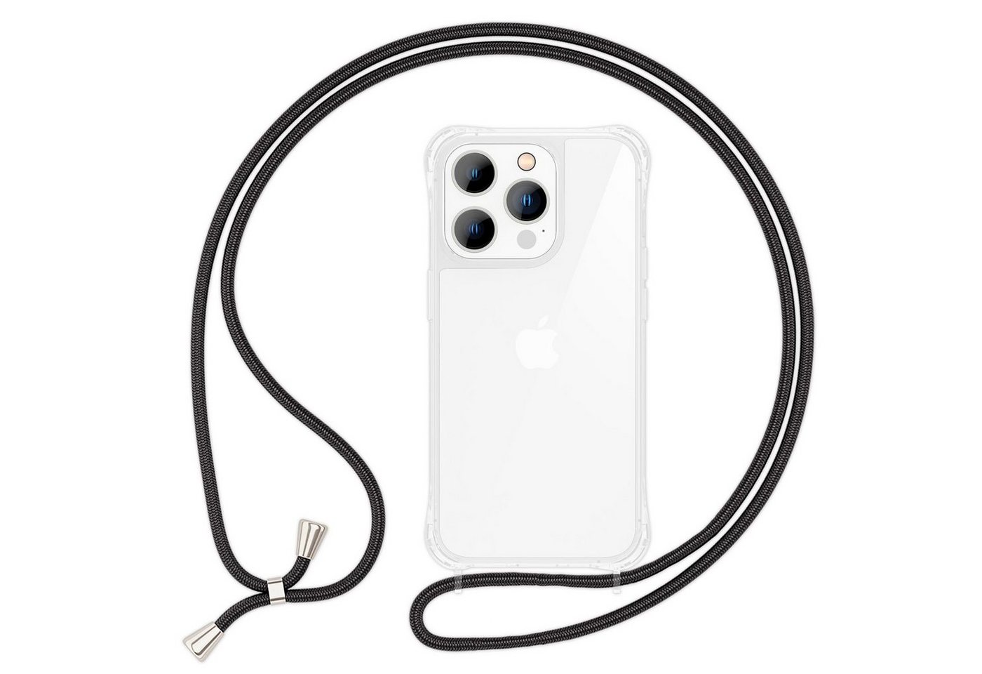 Nalia Handykette Apple iPhone 14 Pro, Klare Hybrid Hülle mit Kette / Schutzhülle zum Umhängen / Handyband von Nalia