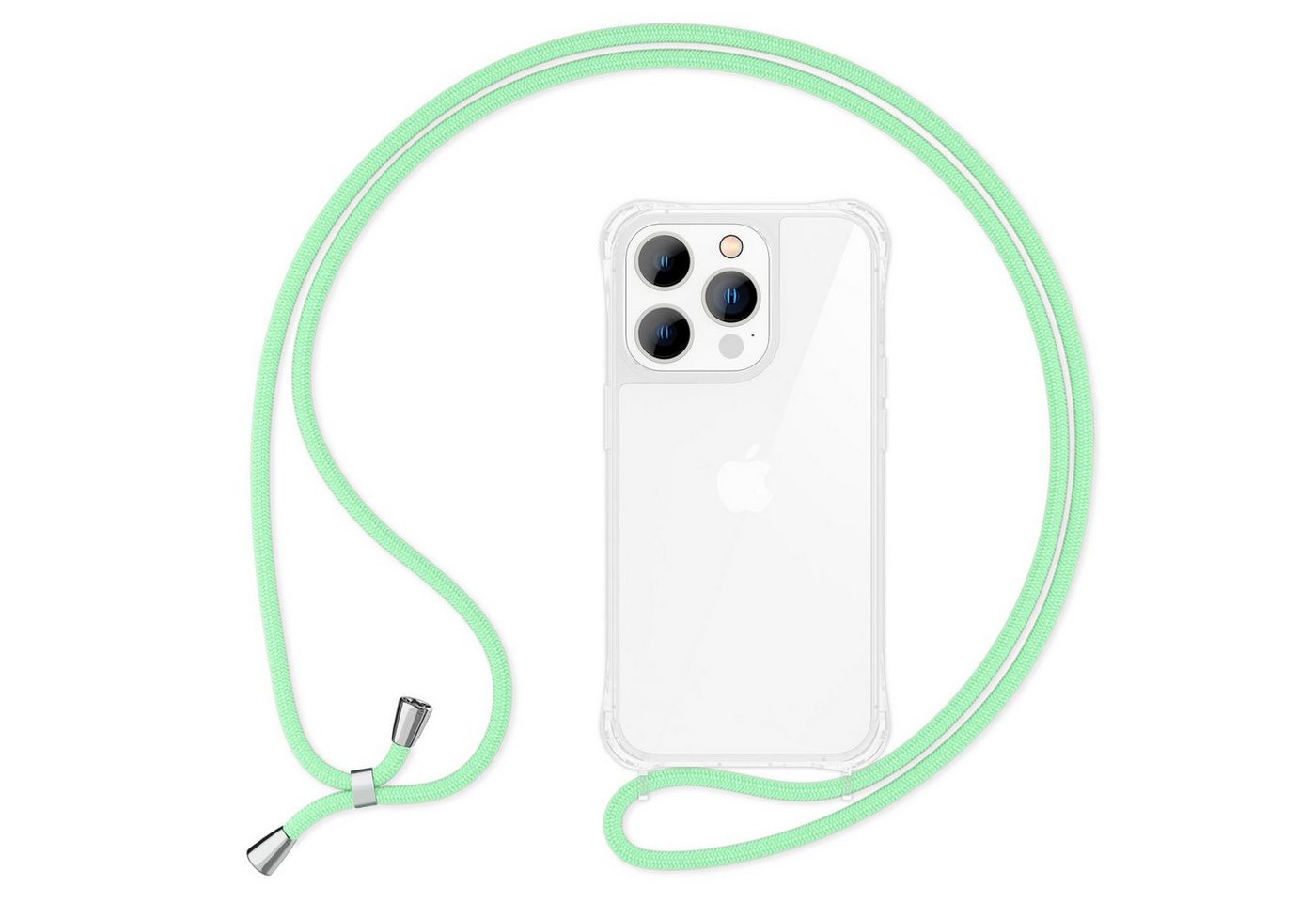 Nalia Handykette Apple iPhone 14 Pro Max, Klare Hybrid Hülle mit Kette / Schutzhülle zum Umhängen / Handyband von Nalia