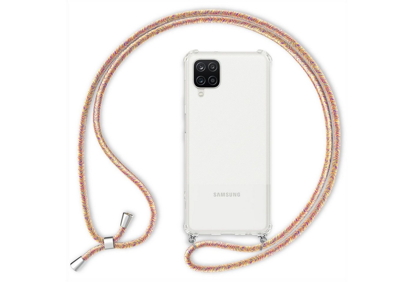 Nalia Handykette Samsung Galaxy A12, Klare Hybrid Hülle mit Kette / Schutzhülle zum Umhängen / Handyband von Nalia