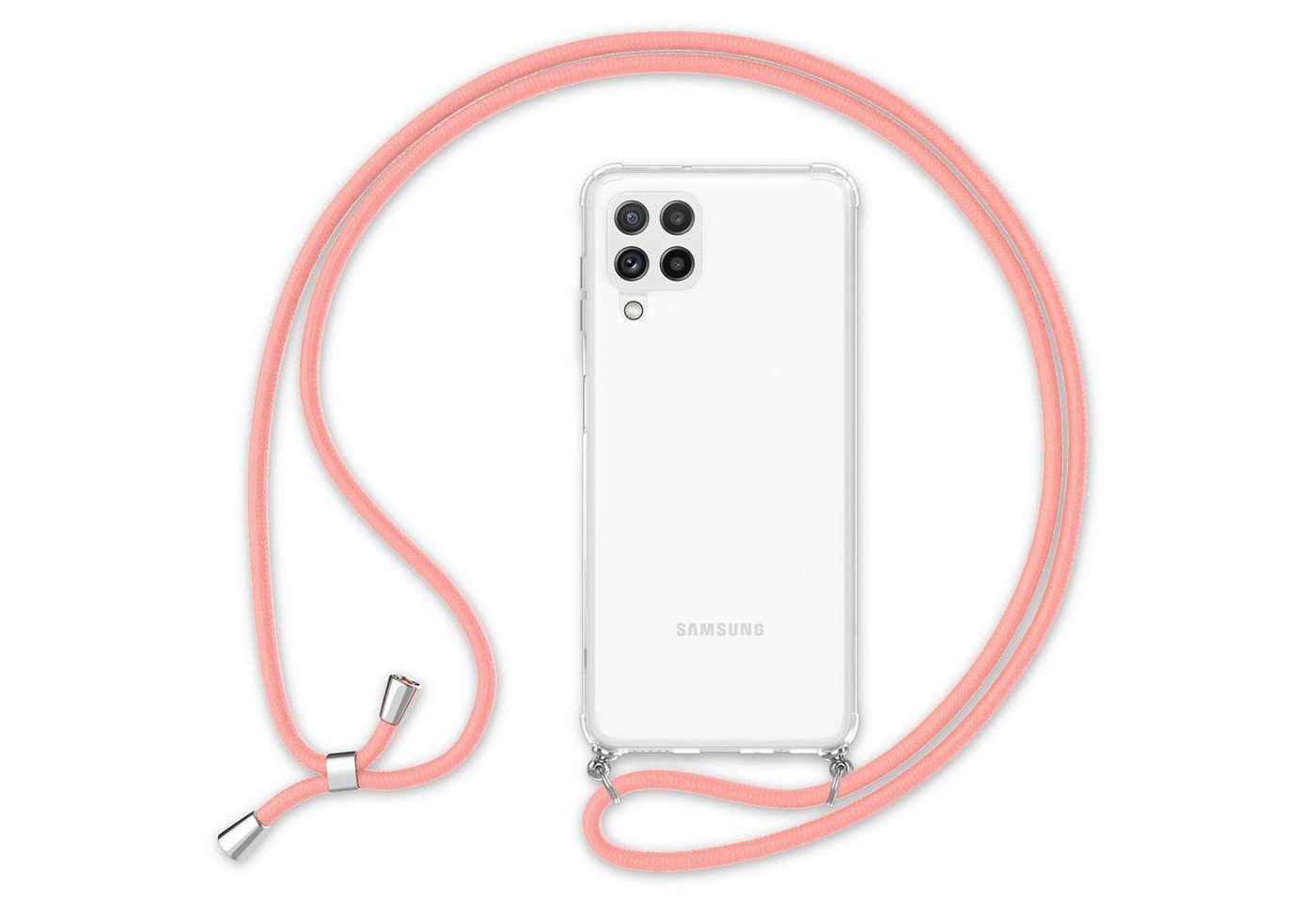 Nalia Handykette Samsung Galaxy A22, Klare Hybrid Hülle mit Kette / Schutzhülle zum Umhängen / Handyband von Nalia