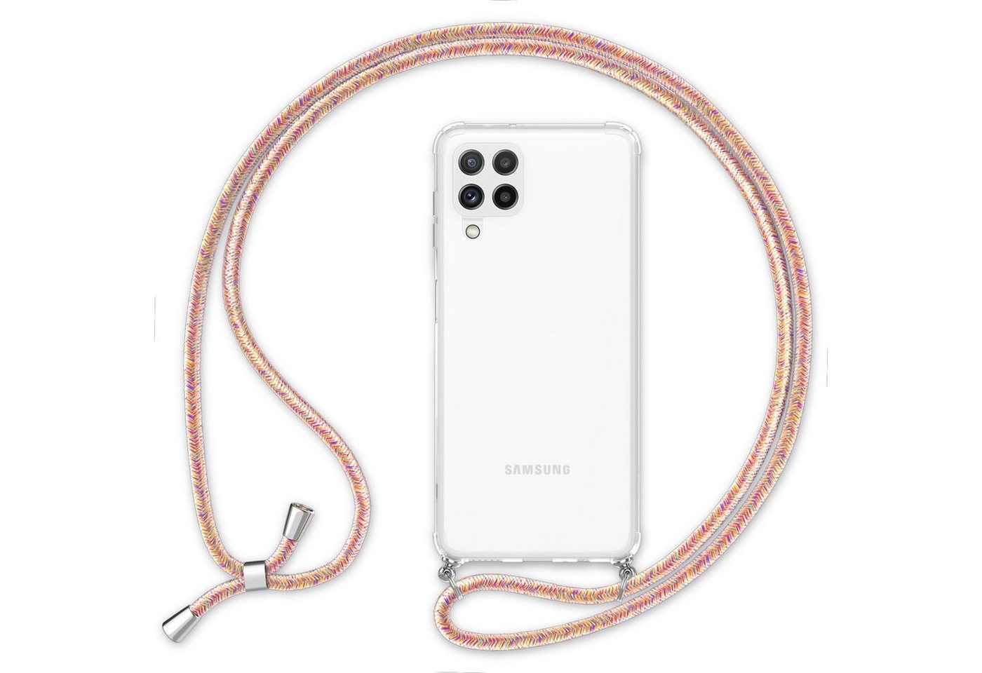 Nalia Handykette Samsung Galaxy A22, Klare Hybrid Hülle mit Kette / Schutzhülle zum Umhängen / Handyband von Nalia