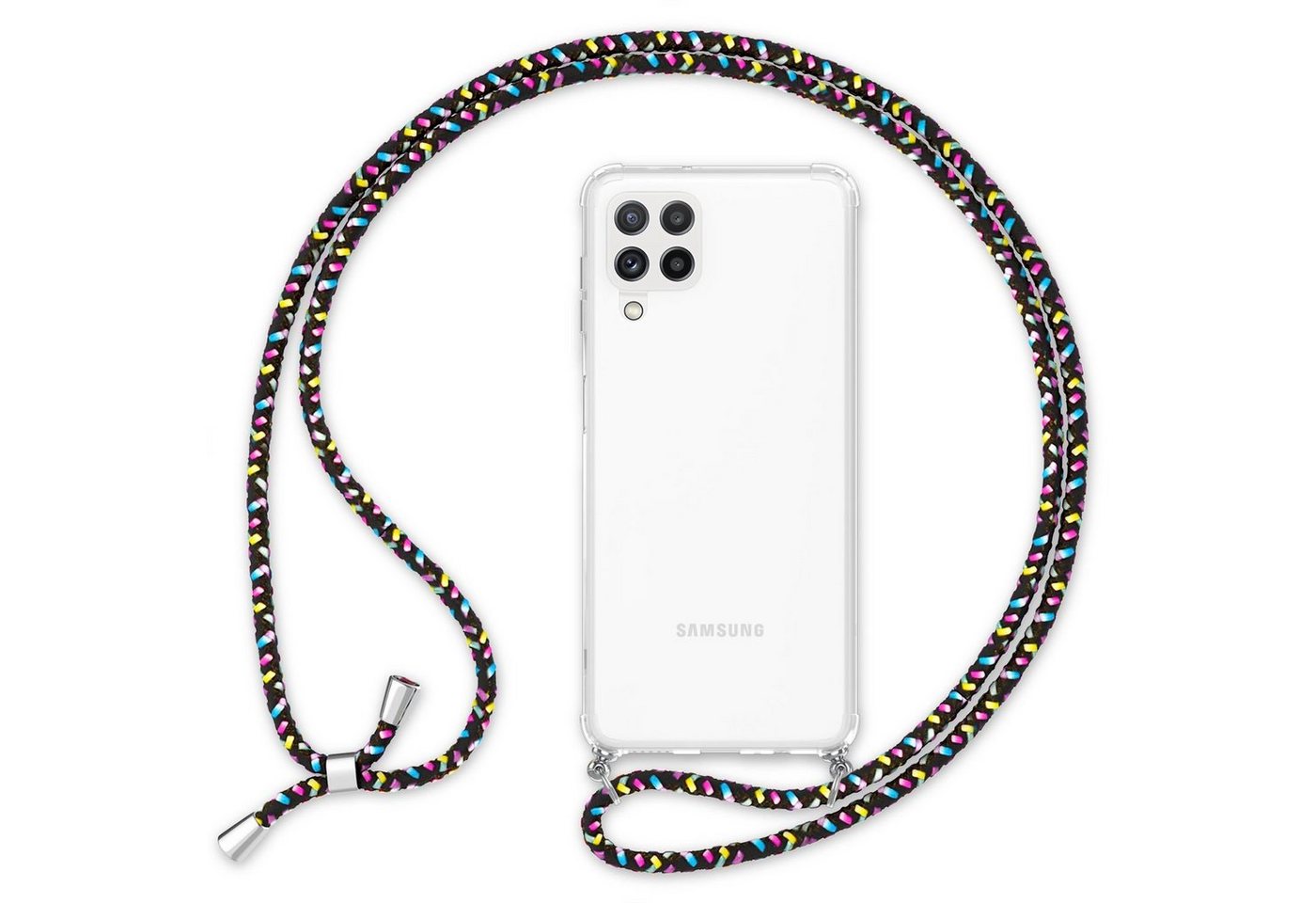 Nalia Handykette Samsung Galaxy A22, Klare Hybrid Hülle mit Kette / Schutzhülle zum Umhängen / Handyband von Nalia