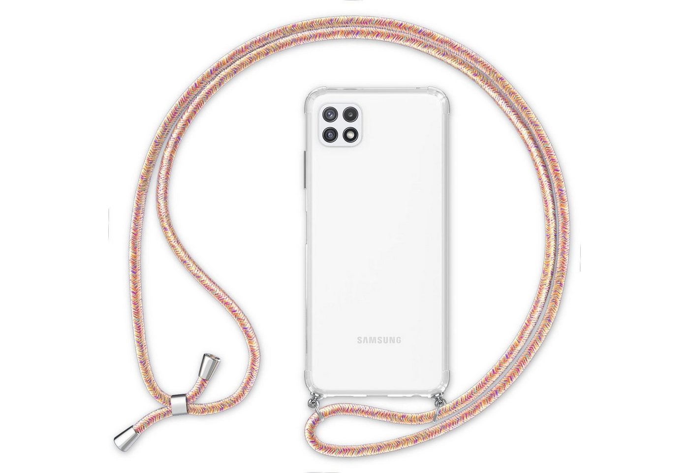 Nalia Handykette Samsung Galaxy A22 5G, Klare Hybrid Hülle mit Kette / Schutzhülle zum Umhängen / Handyband von Nalia