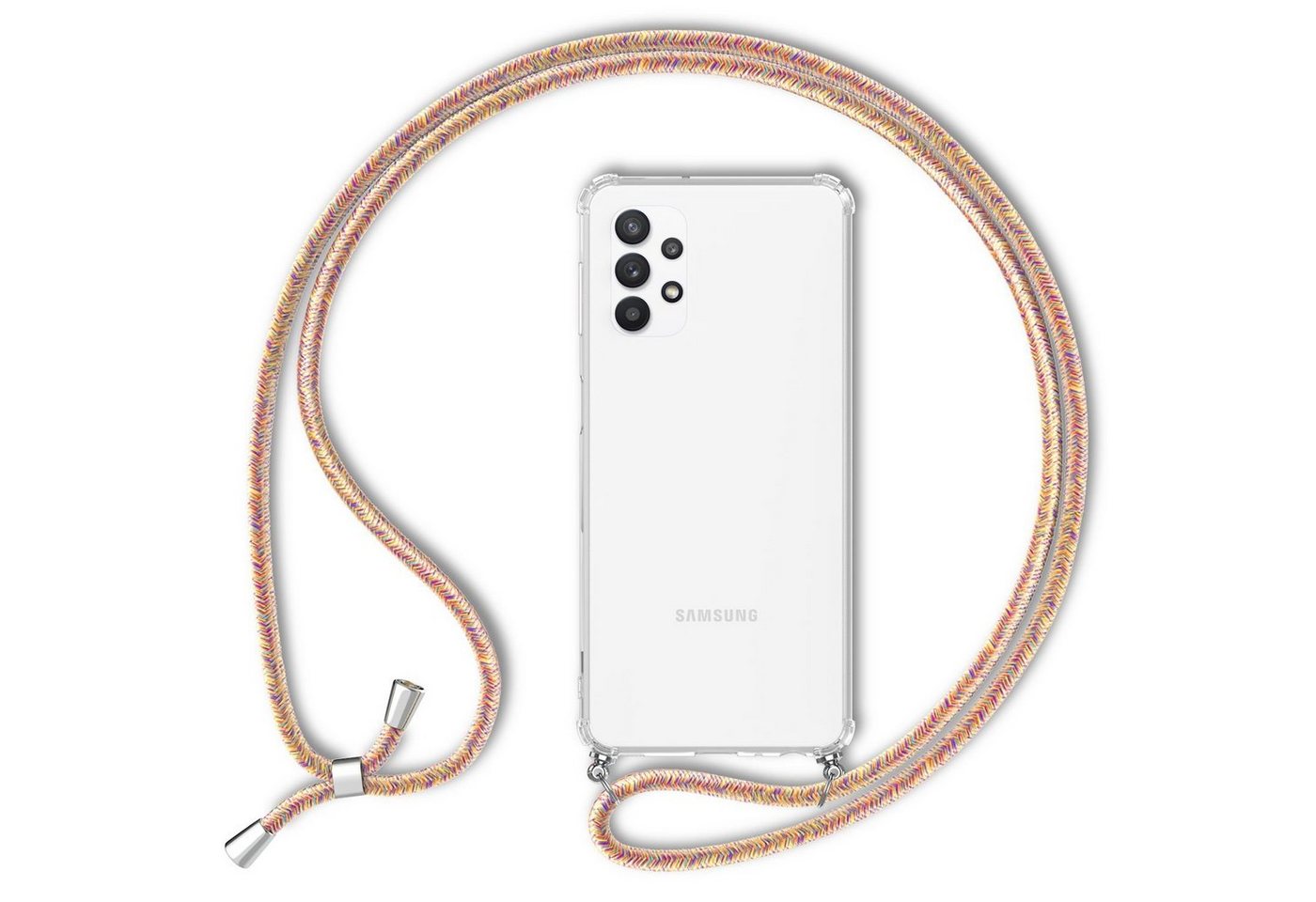 Nalia Handykette Samsung Galaxy A32 5G, Klare Hybrid Hülle mit Kette / Schutzhülle zum Umhängen / Handyband von Nalia