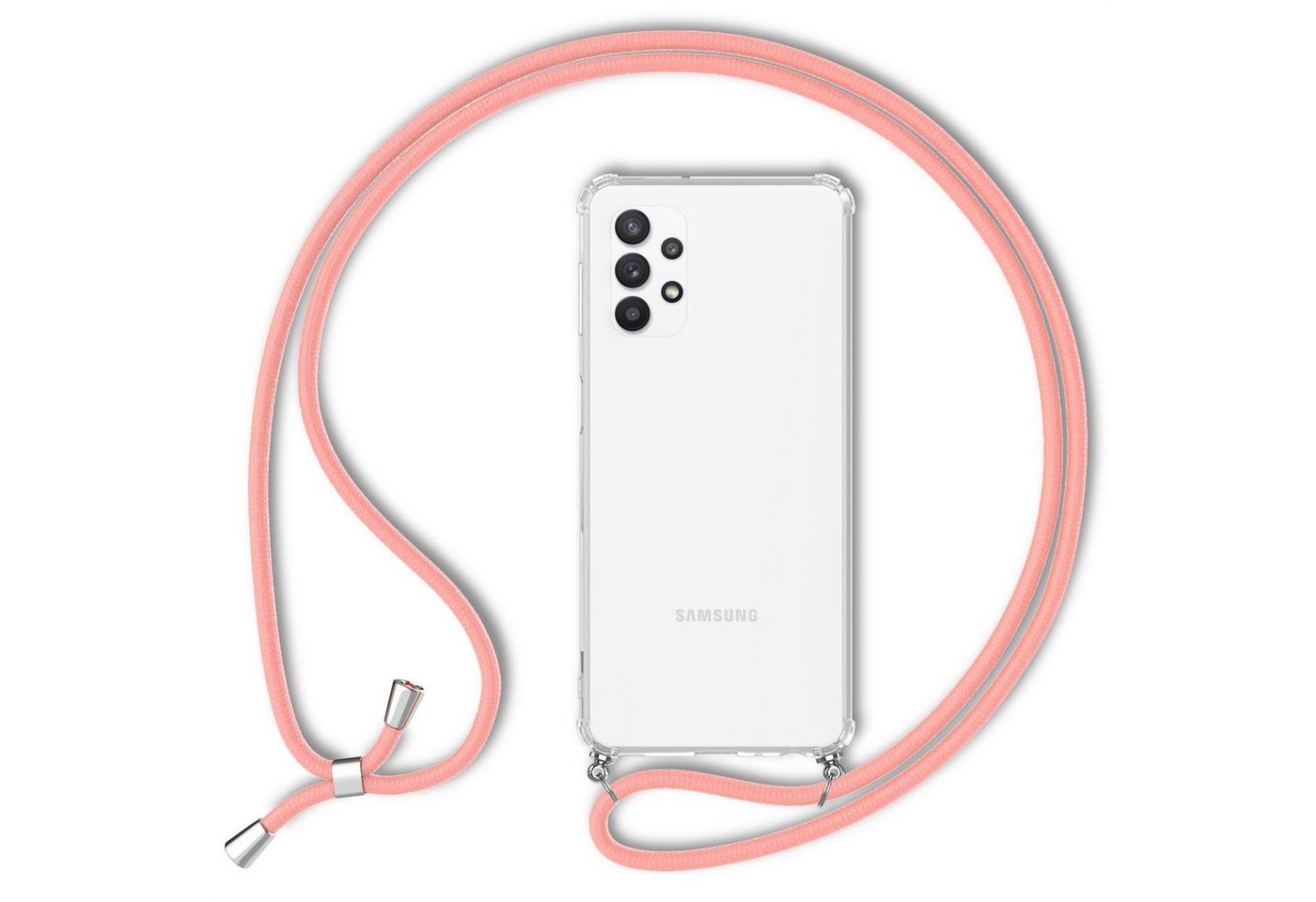 Nalia Handykette Samsung Galaxy A32 5G, Klare Hybrid Hülle mit Kette / Schutzhülle zum Umhängen / Handyband von Nalia