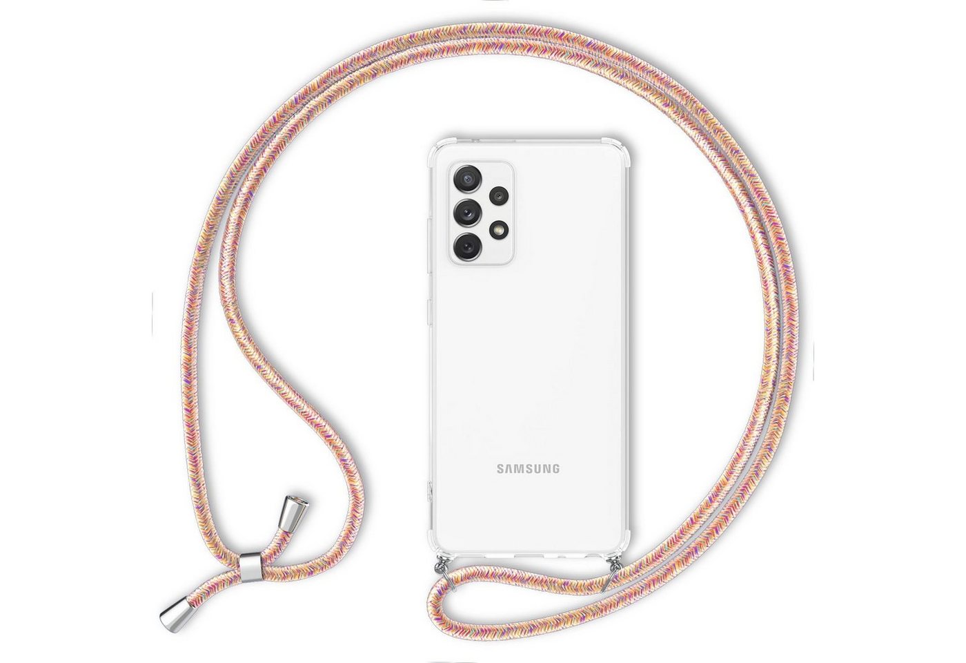 Nalia Handykette Samsung Galaxy A72, Klare Hybrid Hülle mit Kette / Schutzhülle zum Umhängen / Handyband von Nalia