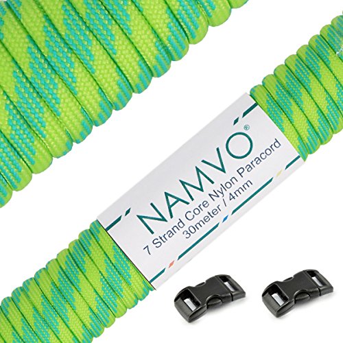 Namvo 550 Paracord Mil Spec Typ III 7 Strang Fallschirm Schnur Gesamtlänge 100ft / 30 Meter, Streifen, fluoreszierend grün + blau Namvo 550 Paracord Mil Spec Typ III 7 Strang Fallschirm Schnur Gesamtlänge 100ft / 30 Meter, Streifen, fluoreszierend grün + blau von Namvo