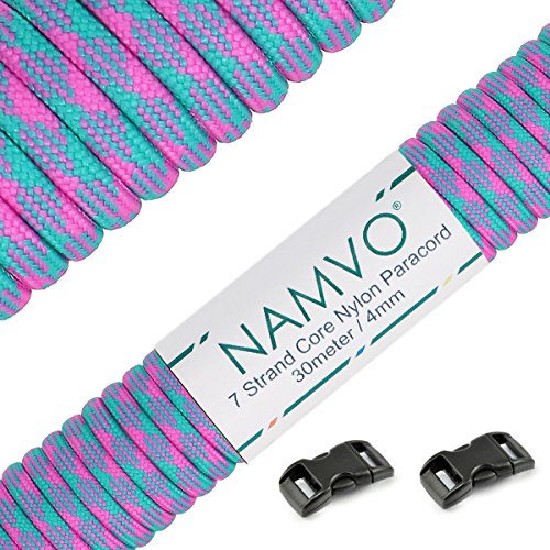 Namvo 550 Paracord Mil Spec Typ III 7 Strang Fallschirm Schnur Gesamtlänge 100ft / 30 Meter -Glitter + See Blau von Namvo