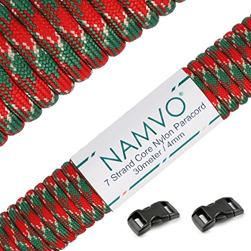 Namvo 550 Paracord Mil Spec Typ III 7 Strang Fallschirm Schnur Gesamtlänge 100ft / 30 Meter -Rote und grüne Tarnung von Namvo