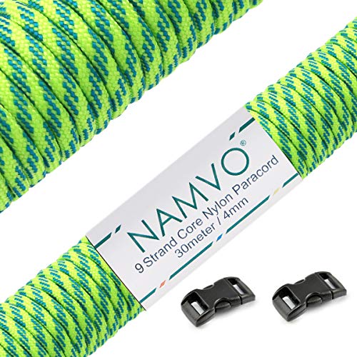 Namvo 550 Paracord Mil Spec Type III 9 Inner Strands Nylon Parachute Cord Strong Breaking Strength 100 Feet Green Stripes von Namvo