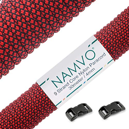 Namvo 550 Paracord Mil Spec Type III 9 Inner Strands Nylon Parachute Cord Strong Breaking Strength 100 Feet Red von Namvo
