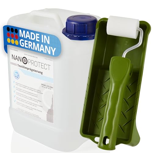 Nanoprotect Textilimprägnierung | 2,5 L Großgebinde inkl. Malerset zum Aufrollen | High-Tech Imprägnierung für Textilien | Stark wasserabweisend mit Abperleffekt | Ideal gegen Schmutz und Nässe Nanoprotect Textilimprägnierung | 2,5 L Großgebinde inkl. Malerset zum Aufrollen | High-Tech Imprägnierung für Textilien | Stark wasserabweisend mit Abperleffekt | Ideal gegen Schmutz und Nässe von Nanoprotect