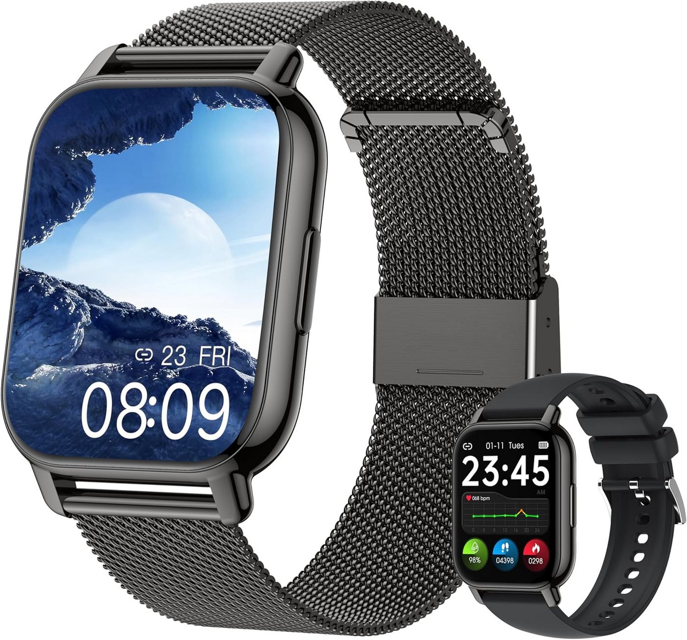 Narcid Damen's und Herren's Telefonfunktion IP67 Wasserdicht Fitness-Tracker Smartwatch (4,69 cm/1,85 Zoll, Android/iOS), mit austauschbarem weichem Silikonarmband, mit Puls-Schlaf-Monitor Schrittzähler 110+ Sportmodi von Narcid