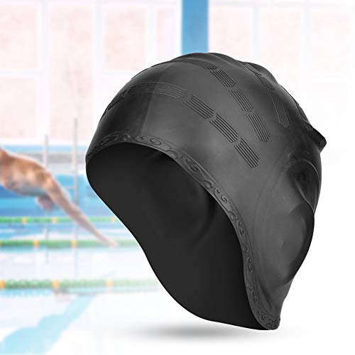 Blaue Badekappe, Bademütze, 1 Stück, Sport-Schwimm-Silikon-Mütze, Dehnbar, Bequem, Langes Haar, Gehörschutz, Silikon-Badekappe für Schwimmbad (Black) von Naroote