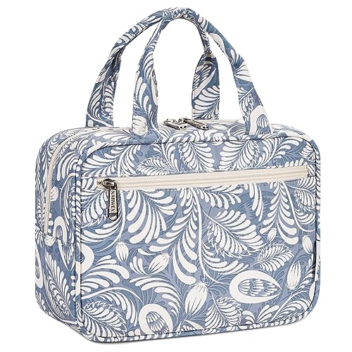 Narwey Kulturtasche Damen Gross Reise-Make-up-Tasche Große Kosmetiktasche Make-up-Etui Organizer für Damen Herren(Blaues Blatt) von Narwey