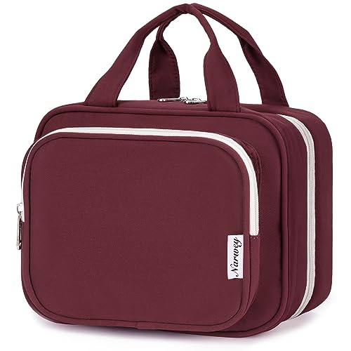 Narwey Kulturbeutel Damen Kulturtasche zum Aufhängen Waschtasche Kosmetiktasche Groß Waschbeutel Kosmetik-Organizer für Damen Mädchen(Weinrot (Groß)) von Narwey