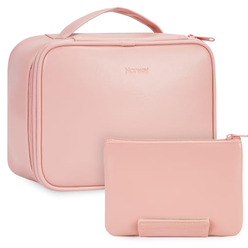 Narwey Reise Kosmetiktasche Damen Make-up-Tasche PU Leder Schminktasche Große Make-up Tasche Organizer Kosmetikkoffer Makeup Bag für Frauen Mädchen mit Bürstenfach(Rosa) von Narwey